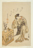 Katsukawa Shunsho / Young woman with a caged monkey / Calendar print for New Year 1776