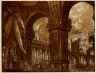 Antonio Bibiena / Stage Design for a Vast Palace with a Roman Ruler Enthroned at Left and Soldiers Fighting / Dates not recorded