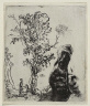 Rembrandt Harmensz. van Rijn / Sketch Plate with a Tree, a Fragmentary Self-Portrait in a Velvet Cap, and an Eye / about 1638