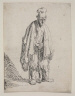 Rembrandt Harmensz. van Rijn / Beggar in a High Cap, Standing and Leaning on a Stick / about 1630