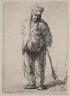 Rembrandt Harmensz. van Rijn / Ragged Peasant with his hands behind him, holding a stick / about 1630