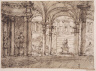 Unidentified artist, Italian (Northern Italian), 18th century / Recto: A Palace Staircase Seen through a Colonnade  Verso: Sketches of a Dome, and Five Caricature Heads / Late 18th Century