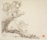 Hua Yan / Album of Landscape Paintings Illustrating Old Poems:  A Man Lies under a Rocky Overhang; a Boy Stands to his Right / 1700s