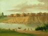 George Catlin / Hidatsa Village, Earth-covered Lodges, on the Knife River, 1810  Miles above St. Louis / 1832