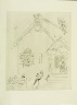 Marc Chagall / "La Maison du Traktir" (Entrance to the Inn), plate XX, frontispiece,  in the book Les ?mes mortes (Dead Souls) by Nicolas Gogol (Paris: Tériade Éditeur, 1948), vol. 1 of 2 / 1923 - 1927