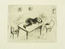 Marc Chagall / "Tchitchikov Couchait Au Bureau," plate LXXXI, in the book Les ?mes mortes (Dead Souls) by Nicolas Gogol (Paris: Tériade Éditeur, 1948), vol. 2 of 2 / 1923 - 1927