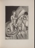 Max Ernst / Untitled, illustration 42, in the book Dernier  Cahier (with 3 sub-volumes) 1) Jeudi, 2) Vendredi, 3) Samedi. Élement: 1) Le Noir, 2) La Vue, 3) L'élément,  Example: 1) "Le rire du doz l'ile de paques", 2) "L'interieur", 3) "La cled des chants", in the book Une semaine de Bonté ou les sept éléments capitaux (Paris: Editions Jeanne Bucher, 1934); volume 5 of 5 / 1934