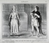 Honoré Daumier / Le Théâtre français réduit, par suite de la disette des reines de tragédie, à se servir d'une reine-mannequin no. 571 of the series Actualités / 1858