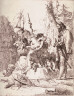 Giovanni Battista Tiepolo / Half-dressed Nymph with Two Children, Surrounded by Four Men,  from the series Scherzi di Fantasia (Playful Fantasies) / circa 1735 - 1758