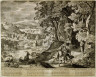 Anonymous / Ed Quum Reliquus Esset Iahakob, ...(Jacob wrestles with the Angel),  Genesis 32:24, from a group of Biblical illustrations printed by C. J. Visscher / 17th century