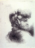 Giovanni Benedetto Castiglione (il Grechetto) / Bearded Man Wearing a Cap Ornamented with Fur, Facing Right, from the series, Small Studies of Heads in Oriental Headdress / circa 1645 - 1650