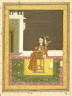 Style of a follower of Mir Kalan Khan / Folio from an Album Belonging to Shuja al-Daula of Oudh: European Woman Seated on a Terrace Smoking a Venetian Style Hookah / circa 1760-1775