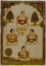 India, Rajasthan / Playing Card from a Mysore Chad Ganjifa: Four Seated Monks--Four of the Sanakadaya Suit / 19th Century