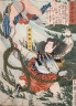 Tsukioka Yoshitoshi / Aoyanagi Harunosuke Throwing an Assailant Underwater / 10/1866