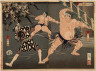 Tsukioka Yoshitoshi / Yotsuguruma Daihachi and Kotengu Heisuke Duel during the Battle of the Wrestlers and the Firemen at Shimmei Shrine / 2/1886