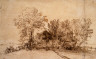 Made by Rembrandt Harmensz. van Rijn / Cottage among Trees / 1648-50