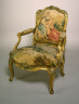 Nicolas Heurtaut / One of Four Fauteuils with Gilt and Polychrome Frames and Beauvais Tapestry Covers Showing Pastoral Scenes / c. 1760-1765