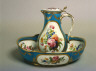 Royal Manufactory of Sèvres / Porcelain Water Jug and Basin with Flowers and Fruit, Turquoise Blue Ground / 1776