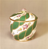 Sugar Bowl with Diagonal Floral Garlands and Green Ribbons