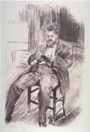 Self-Portrait of Artist seated on chair and drawing