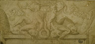 Design for Overdoor: Two Ignudi with Dolphins and Shields