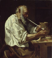 Old Peasant Lighting a Pipe
