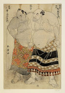 Sumo wrestlers of the Eastern Group: (right) Nijigadake Somaemon of sekiwake rank from Awa Province, and (left) Fudenoumi Kin'emon of maegashira rank from Kokura