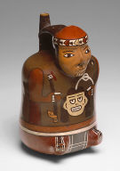 Vessel in the form of warrior with trophy head and dart thrower