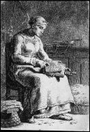 Woman Carding Wool