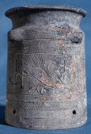 Painted and incised gray-ware vessel