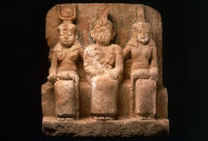 Statue of Meroitic queen and two goddesses