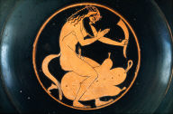 Kylix (wine cup) with satyr