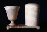 Goblet and cylindrical vase in stand