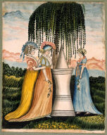 Three Women Standing by a Funerary Monument