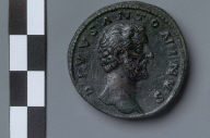 Sestertius struck under Marcus Aurelius with head of Antoninus Pius