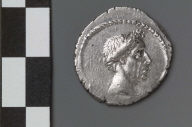 Denarius of L. Flaminius Chilo with head of Julius Caesar