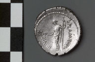 Denarius of L. Flaminius Chilo with head of Julius Caesar