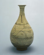 Bottle Vase with Fish Design, Punch'ong ware