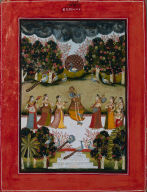 Malar Ragini: Krishna Playing the Flute to Seven Gopis Holding Musical Instruments, from the Ragamala Series