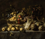 Vegetables and a Basket of Fruit on a Table