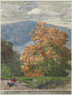 Autumn Foliage with Two Youths Fishing