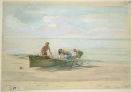 Natives Beaching a Boat, Samoa