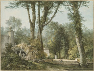 Landscape with Formal Terrace and Thatched Roof Hut