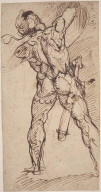 Warrior with Raised Shield, Seen from Behind (recto), Two Studies of the Penitent St. Jerome (verso)