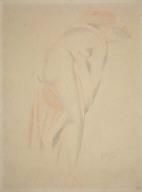 Nude figure of a woman bending right