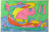 "Le voyage de retour," plate XIII, between pgs. 132 and 133, in the book Ubu roi by Alfred Jarry (Paris: Tériade Éditeur, 1966)