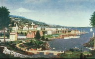 Composite Harbor Scene with Volcano