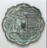 Mirror with decoration of figures in a landscape