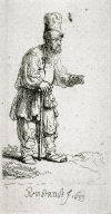 Peasant in a High Hat, Standing, Leaning on a Stick