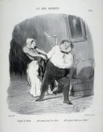 "Brigand de tailleur... quelle mauvais drap il me donne...... voilà encore un habit qu'a rétréci!..." no. 47 from the series Les bons bourgeois